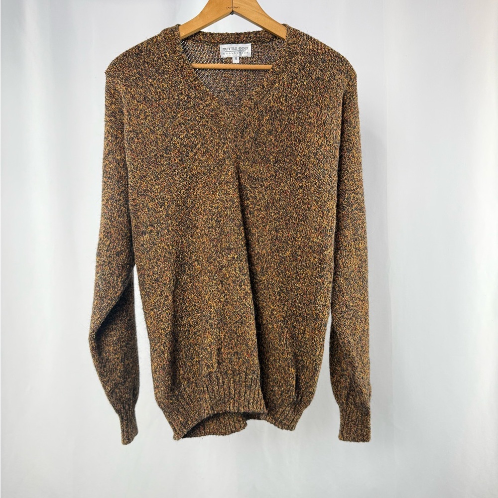 Tuttle Golf Collection Silk‎ Alpaca Wool Blend V Neck Sweater in Brown Medium